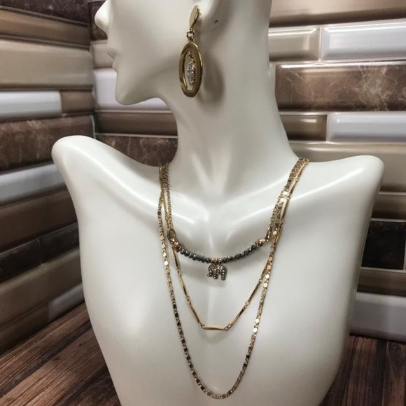 3 Gold-Tone Boho Style Necklaces & Earrings - Picture 2 of 7